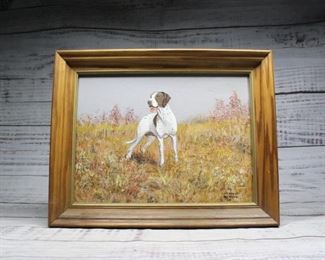 Vintage Framed and Signed Hunting Dog Pointer Artwork