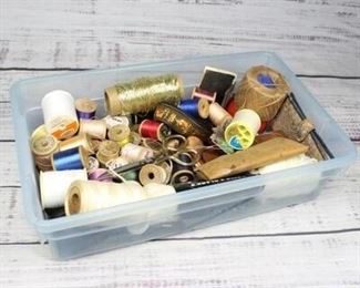 Vintage Lot of Crafting Yarn, Spools, Needles More