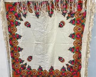 Vintage Fringed Edge Table Cloth Wall Hanging Scarf Shawl