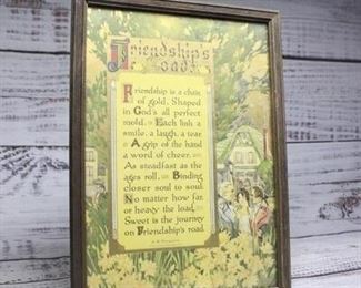 Vintage Art Deco Framed Poem Friendships Road by J.B. Downie