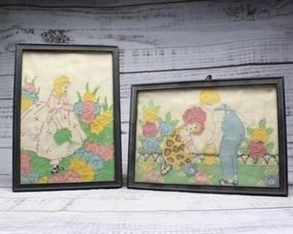 Pair of Vintage Framed Cross Stitch Art