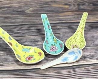 Vintage Lot of Hand Decorated Made in Hong Kong Soup Spoons