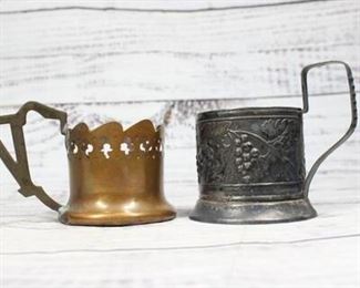 Pair of Vintage Metal Copper Pewter Cup Holders