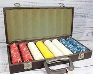 Vintage Clay Composite Poker Chips with Case Set