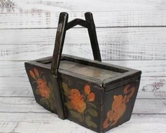 Vintage Folk Art Chinese Wedding Sewing Box Floral Wooden Basket