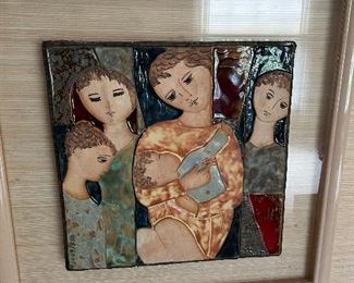 Ceramic signed piece with floating glass frame