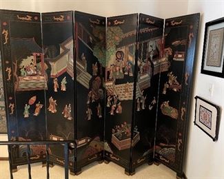 Asian room screen and framed artwork