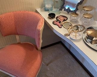 Vanity chair and vanity jars and mirror