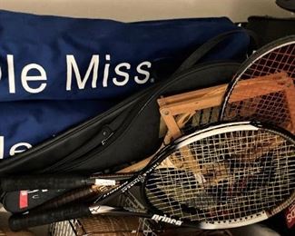 Ole Miss chairs in bags; rackets