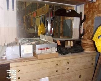 MID CENTURY MODERN DRESSER WITH MIRROR  WALL GUN RACK