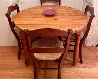 Small Round Kitchen Table with 4 Rush Seat Chairs
