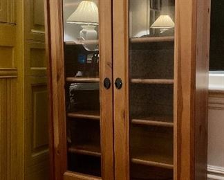 Tall Narrow Cabinet with Shelves and Glass Front