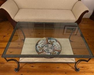 Coffee Table with Glass and Travertine
