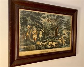 Lithograph, Antique - hand colored "Woodcock Shooting" by Fanny Palmer for Currier and Ives