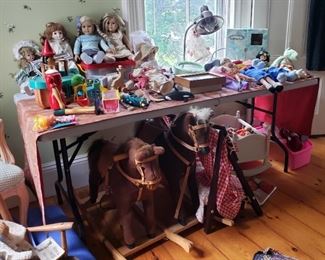 Assorted Children's Dolls, Rocking Horses, and Barbies