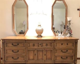 Thomasville Fruitwood Dresser w/Mirrors ~ $250.00 Dresser Only ~ 31" H x 78" W x 20" D                                  Mirrors ~ 48" H x 19" W x 1.5" D (each)  