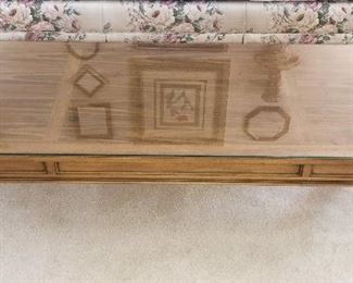 Vintage 1968 Thomasville Fruitwood Coffee Table w/Glass Top ~ 16" H x 60" W x 22" D ~ $70.00 