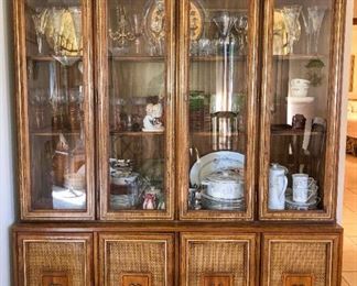 Lighted Wood China Cabinet w/Cane Inserts ~ $125.00 78" H x 60" W x 17" D