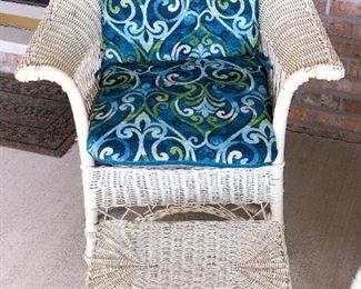Wicker Spring Seat Patio Chair w/Cushion & Foot Stool Chair ~ 32" H x 32" W x 29" D Stool ~ 12" H x 17.5" W x 11.5" D ~ $90.00 