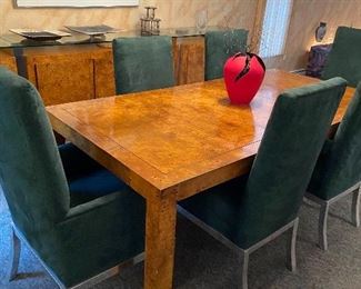 Gorgeous Burl Veneer Finish Rectangular Dining Table, Has 3 Leaves!