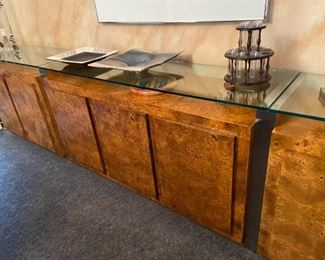 Beautiful Sideboard, with the Burl Veneer Finish, Glass and Chrome