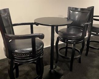 2 Gitano Bistro Sets. Each includes 2 High Top Leather Arm Chairs with Swivel Action