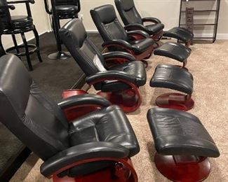 4 Max Motion Euro Leather Theater Recliners. Each Recliner includes an Ottoman and Oslo Charging Station Side Table (3) Each in Excellent Condition