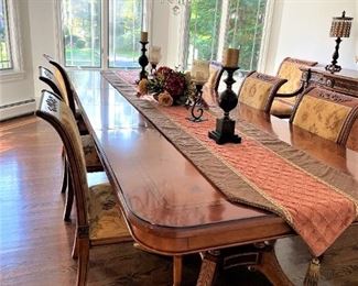 Safavieh 11' Fruitwood Dining Room Table: INCLUDES: 6 Side Chairs, 2 Captain Chairs, Fruitwood Sidetable