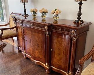 Safavieh 11' Fruitwood Dining Room Table: INCLUDES: 6 Side Chairs, 2 Captain Chairs, Fruitwood Sidetable