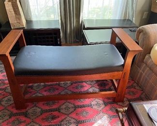 Stickley Bench with Black Leather cushion