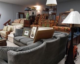 Exquisite Grey Sectional/Variety of Artwork/Lamps