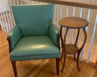 Vintage Vinyl green chair and oak side table 
