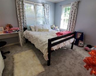 Queen Bed with bedding ,drapes