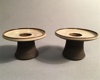 Pair of Mid Century Modern Keramik Denmark Pottery Candle Holders 
