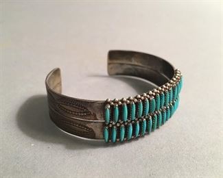 E Acque Sterling Silver and Turquoise Zuni Native American Bracelet, Handmade 