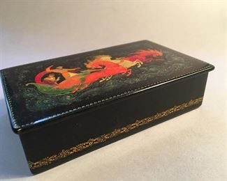 Vintage Russian Lacquer Hand Painted Box, Signed 