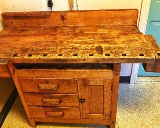 Fabulous Carpenter’s Workbench currently used as a Kitchen Butcher Block Table (an excellent accent piece)
