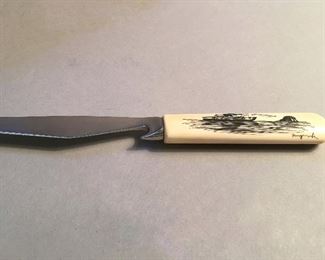 Vintage Faux Scrimshaw Cheese Knife Signed Nuguruk 