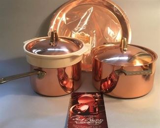 Vintage Paul Revere Signature Collection Copper. Double Boiler, Covered Casserole and Serving Tray
