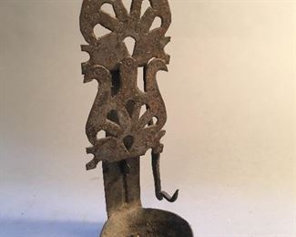 Antique Primitive Double Betty Folk Art Cutout Birds Oil Lamp 