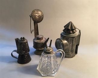 Vintage/Antique Tin and Glass Oil Lamps (sold individually)