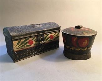 Antique Primitive Folk Art Hand Painted Tin Tole Ware 