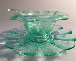 Vintage Etched Green Depression Glass, Vaseline?