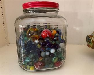 Large jar of marbles - various sizes and ages