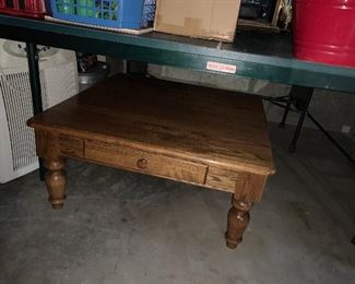 Oak coffee table with drawer (4 ft square)