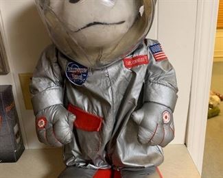 This is Cornelius the Space Age Ape Astronaut.    He’s about 2ft tall and is fun to have and display.    I figure he’s easily 50yrs old and shows his age.   I’ve only had him for the last three years and he’s had a rough past - lots of damage on the helmet sadly.

Adopt him and love him.