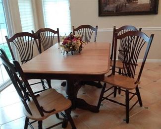 Wonderful made in Canada dinette set with one leaf - table measures 41" wide x 63 1/2" long without leaf - leaf is 20"