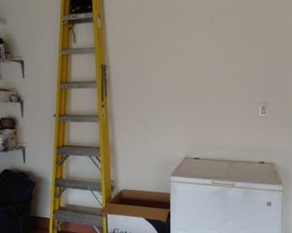 Freezer; ladder; unused china set