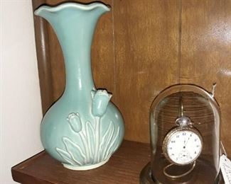 Vintage vase from Japan and vintage Elgin pocket watch 