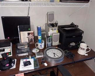 Brother printers, speakers, computer monitors, IBM Thinkpad, labeller, postage scale, and more.